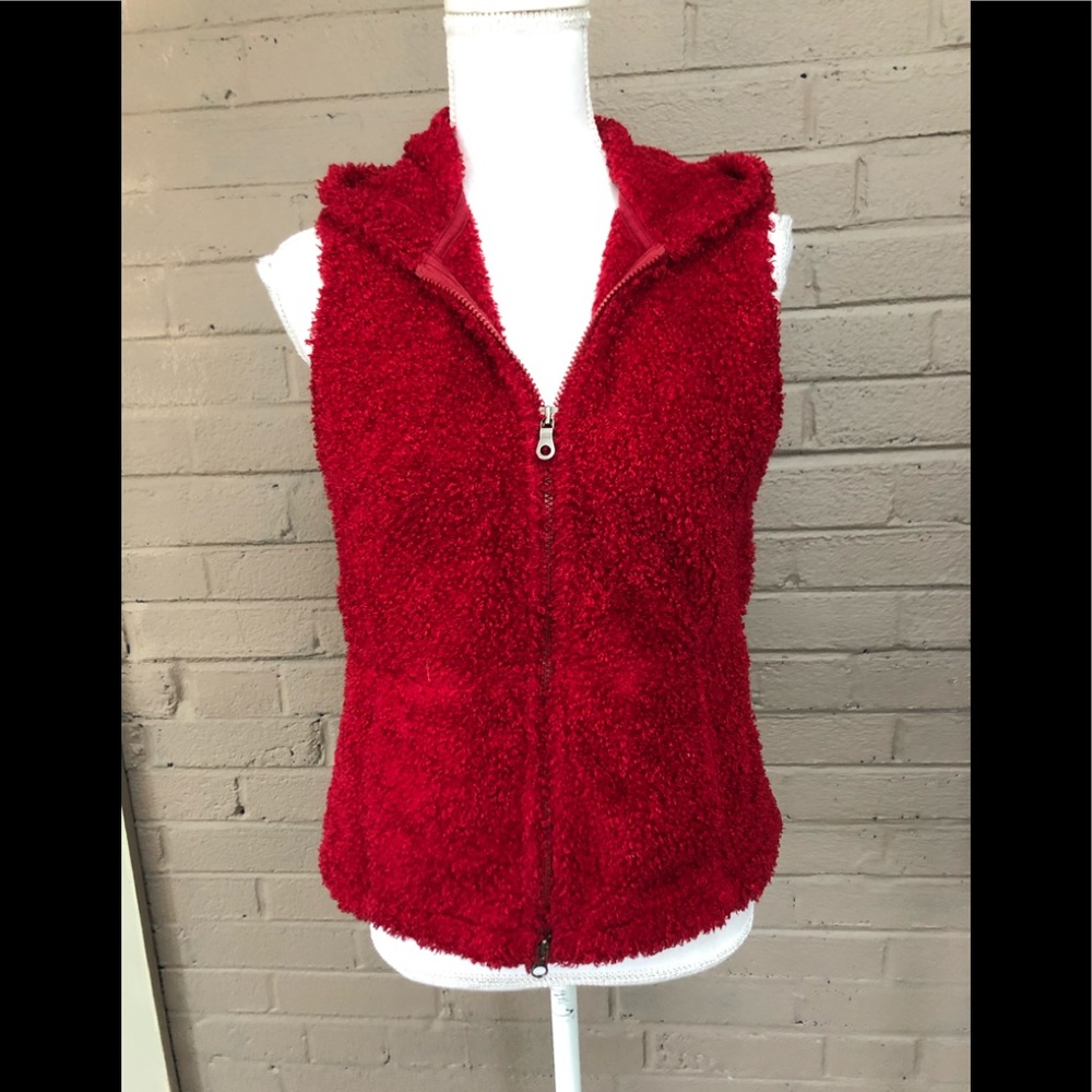 J.Jill  Red Hooded Fuzzy Vest  S
